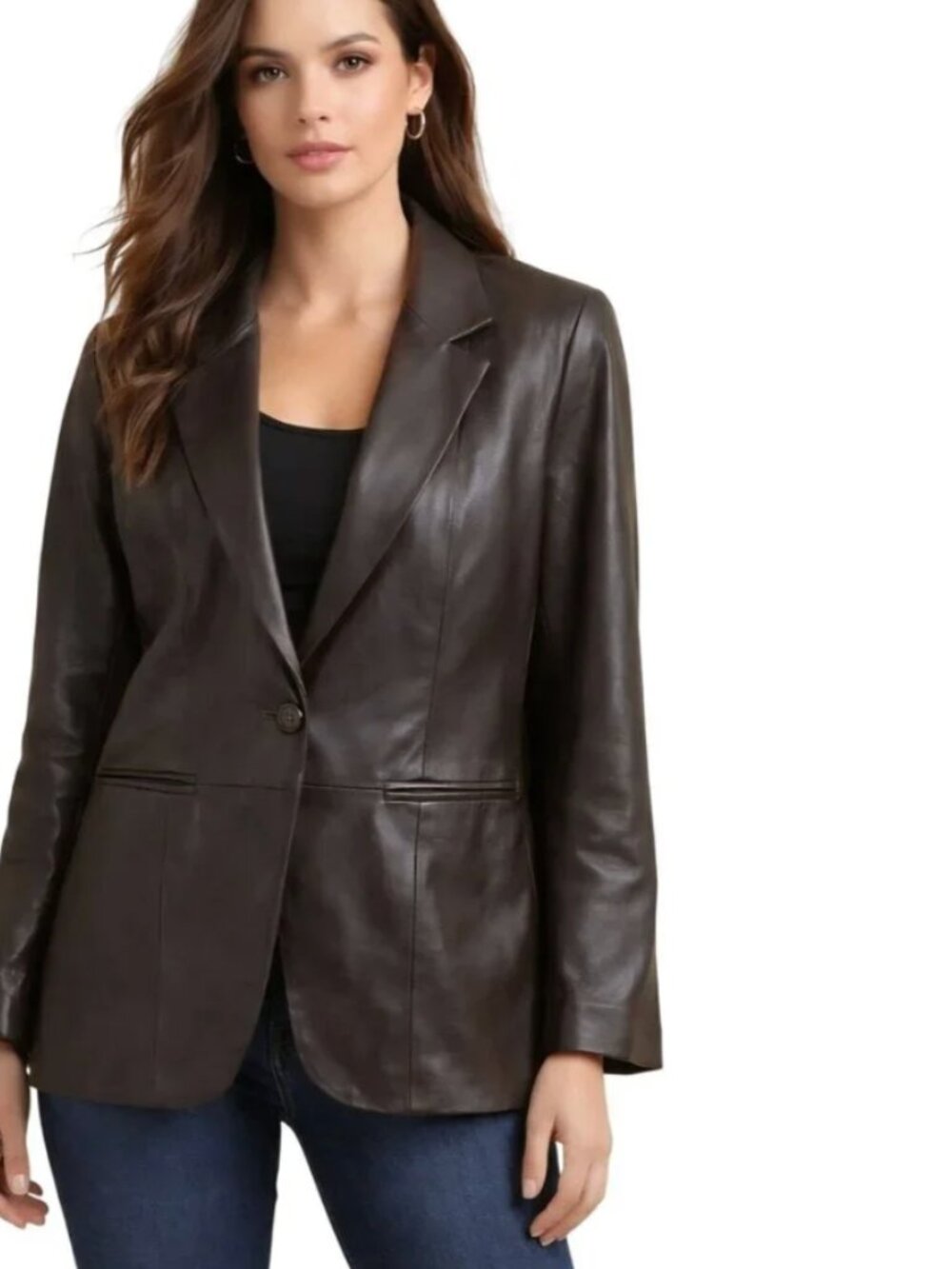 Denim & Co Dark Brown Genuine Leather Jacket